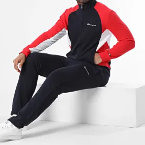 219944 Set giacca e pantaloni da jogging con cerniera bianca e rossa della marina