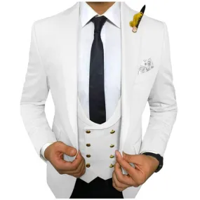 Abiti da uomo casual bianchi slim fit per la cena Smoking da sposa in 3 pezzi con gilet doppiopetto Pantaloni neri Fashio maschi