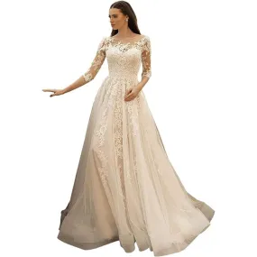 Abito da sposa Sposa che trascina lungo manica lunga incontro annuale ospite banchetto abito elegante temperamento in pizzo