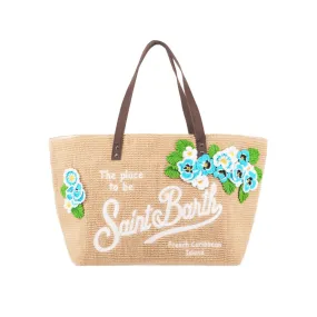 Borsa Helene Grande Con Fiori Applicati, Beige