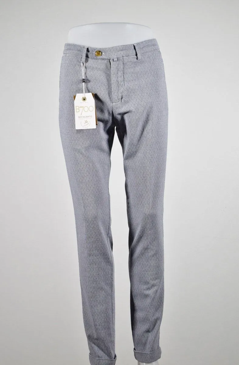 Bsettecento Slim fit trousers in grey stretch cotton micro design