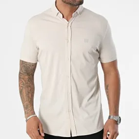 Camicia slim beige a maniche corte