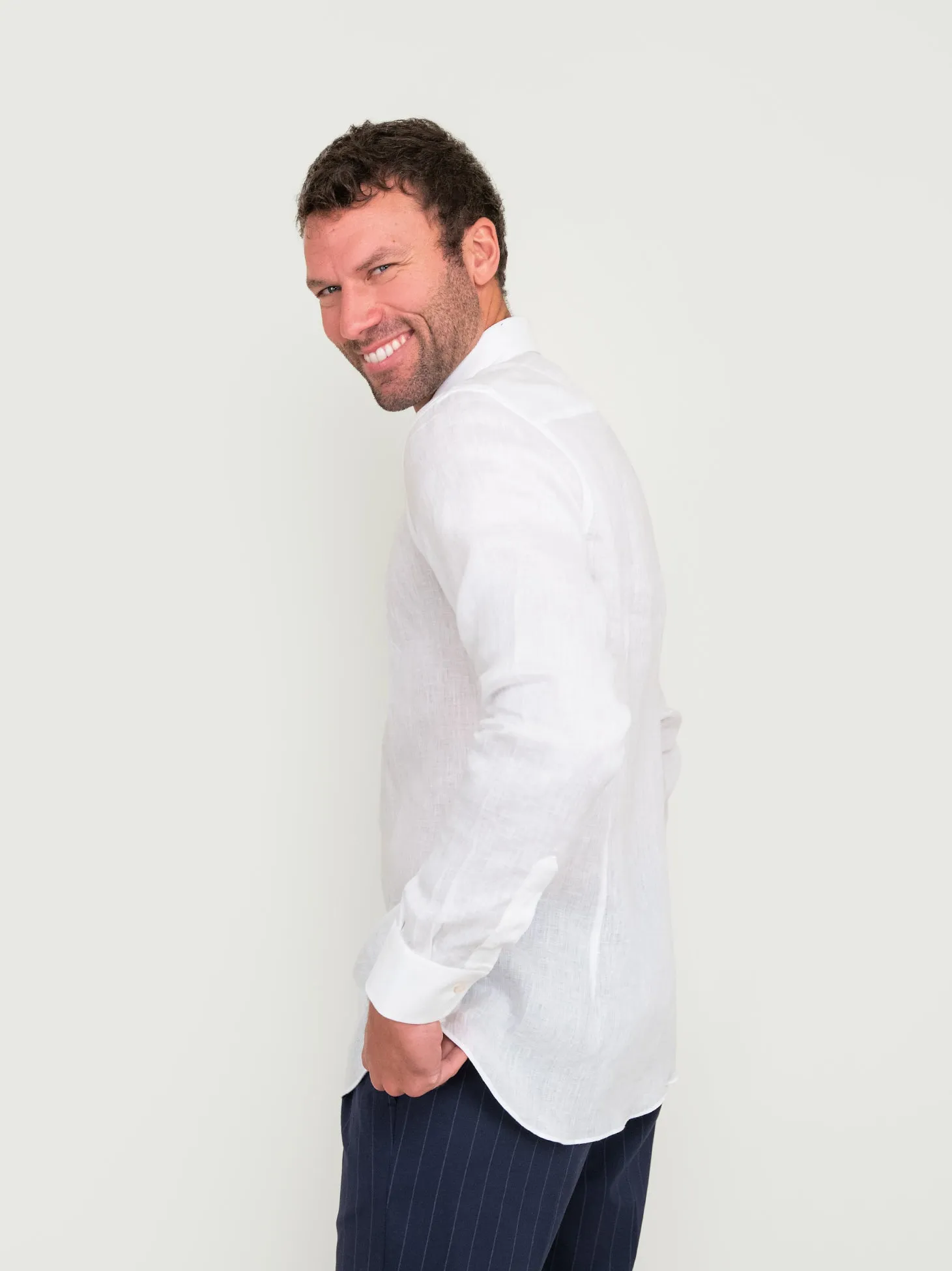 CAMICIA SLIM FIT IN LINO BIANCA