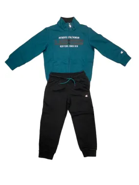 Champion Tuta da ragazzo in cotone garzato giacca con cerniera intera e pantalone con polsino 306180 GS549 TEL/NBLK