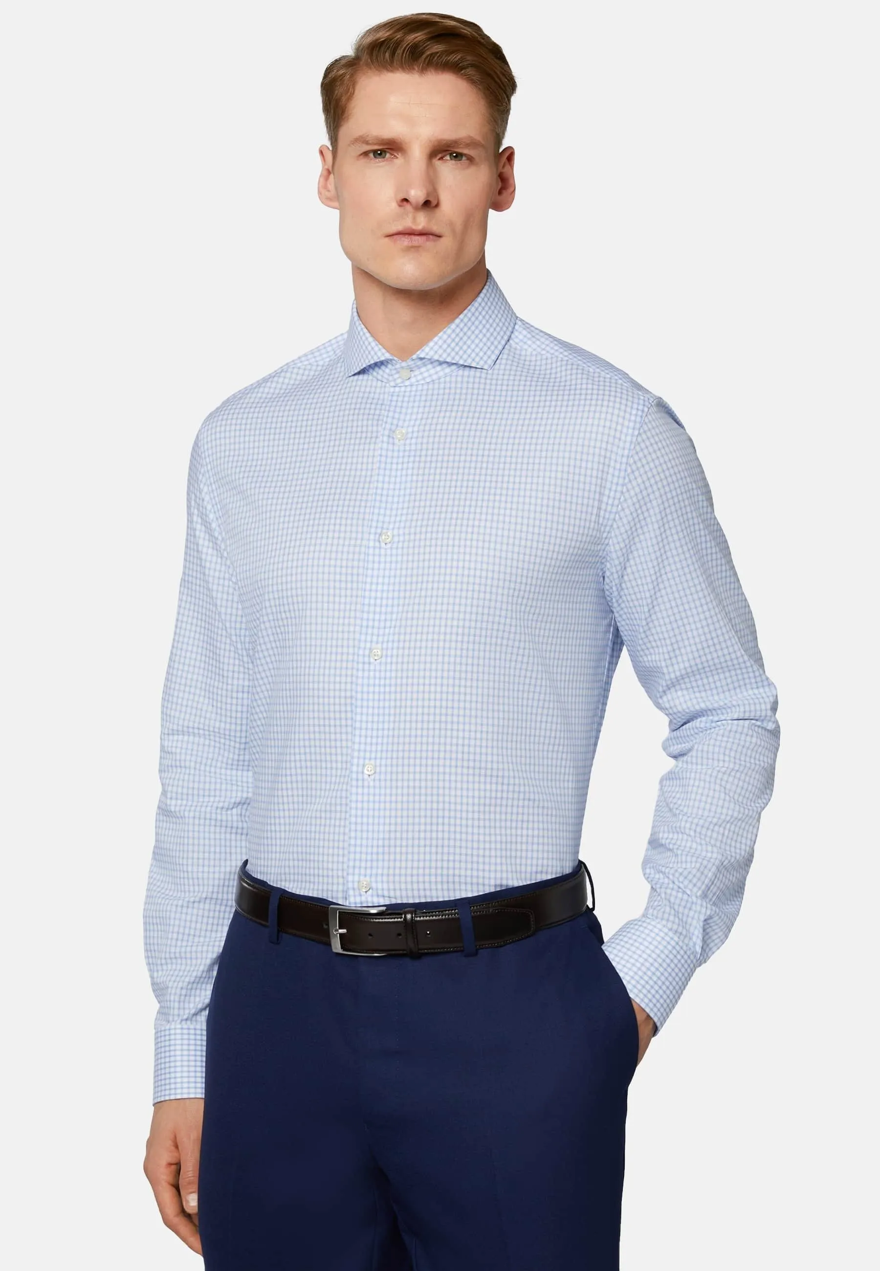 CHECK DOBBY NAPOLI COLLAR SLIM FIT - Camicia