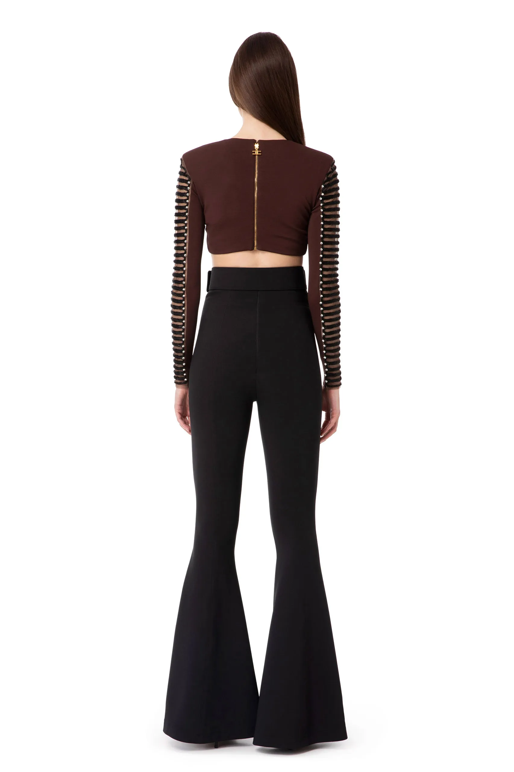 Cropped top maniche lunghe con ricamo