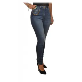 Elisabetta Franchi - Jeans Skinny con Catena Oro - Blu - Pantaloni - Made in Italy - Luxury Exclusive Collection