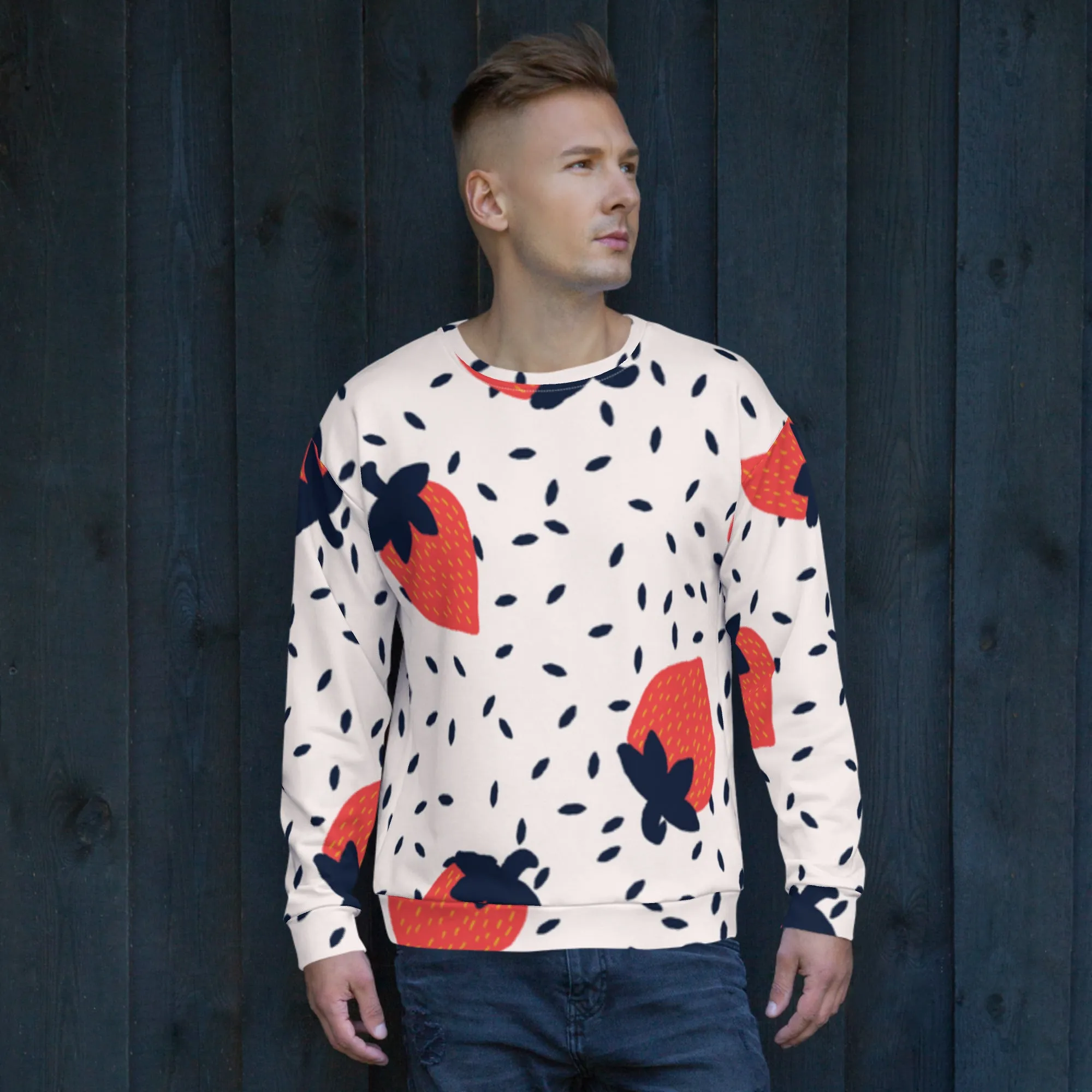 Felpa unisex bianca con fragole