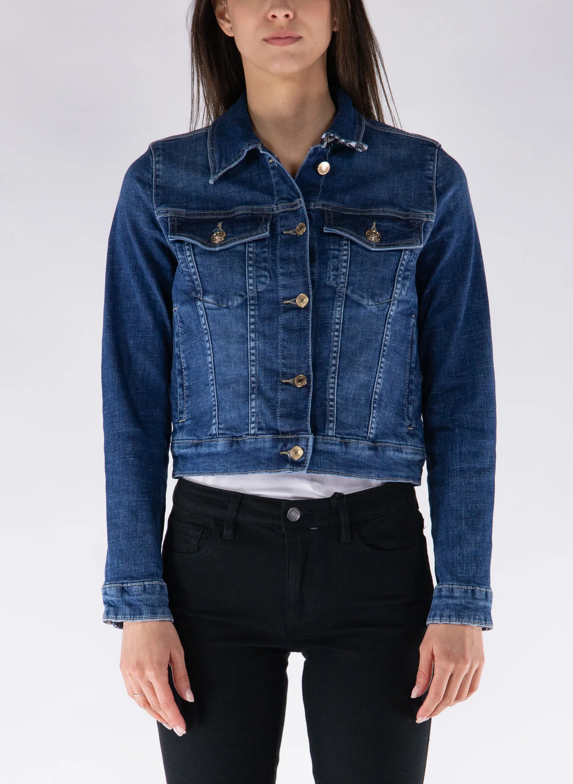 giacca in jeans inserto animalier