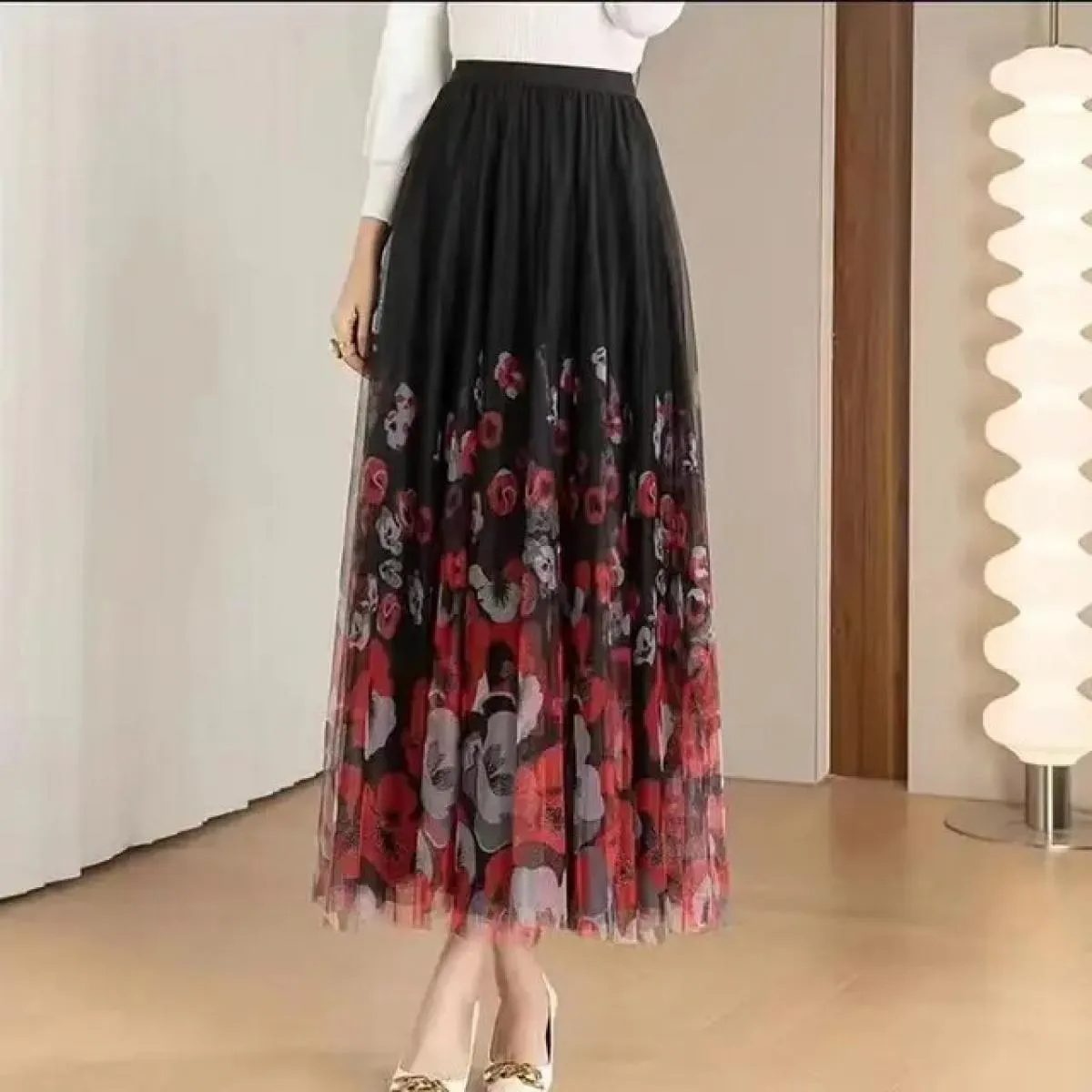 Gonna lunga Moda Harajuku Kawaii  Midi Maxi Gonna in tulle Primavera Autunno Vita alta Streetwear Gonna nera rosa
