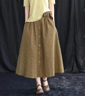 Gonna lunga scozzese in lino di cotone sottile a vita alta da donna in stile arti primaverili di nuovo arrivo, gonna a trapezio
