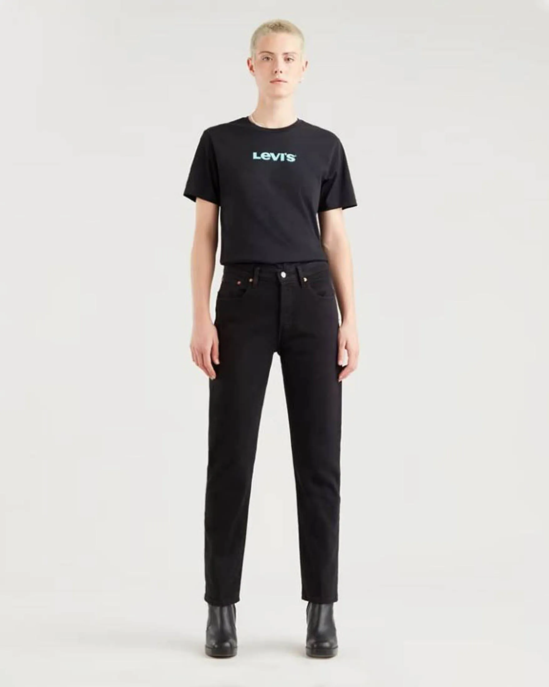 Jeans 501 neri cropped in cotone bull stretch a vita alta