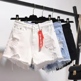 Jeans neri strappati Jeans neri strappati da donna stile estivo strappati di grandi dimensioni