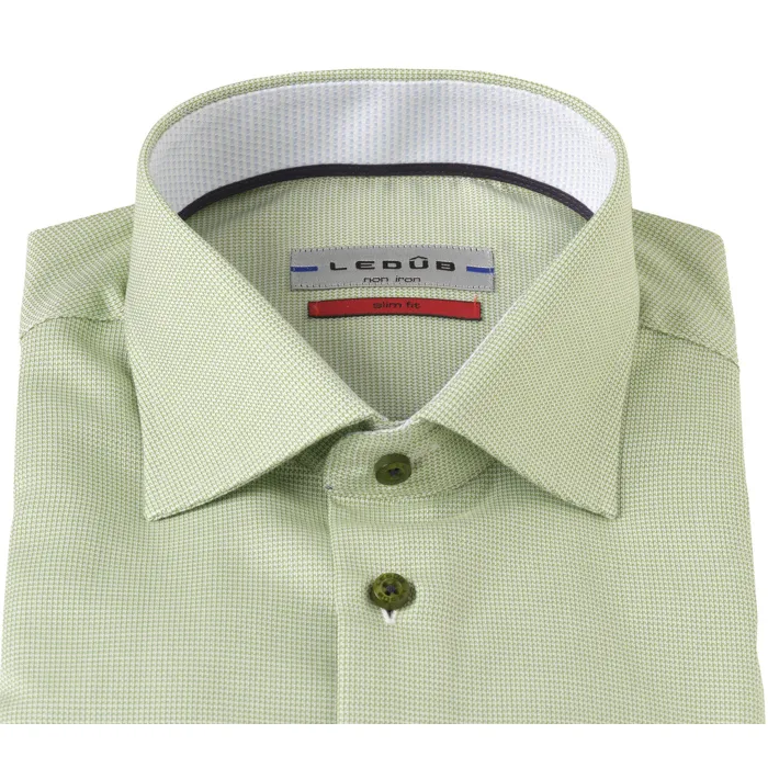 Ledub camicia slim fit non iron in misto verde