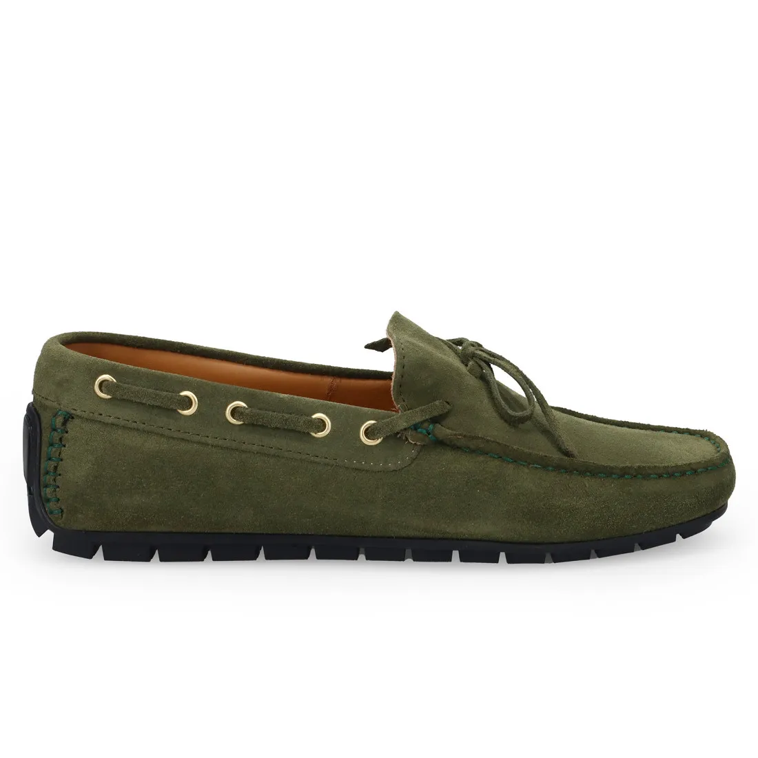 Mocassino da uomo Sangiorgio in suede verde con fiocchetto