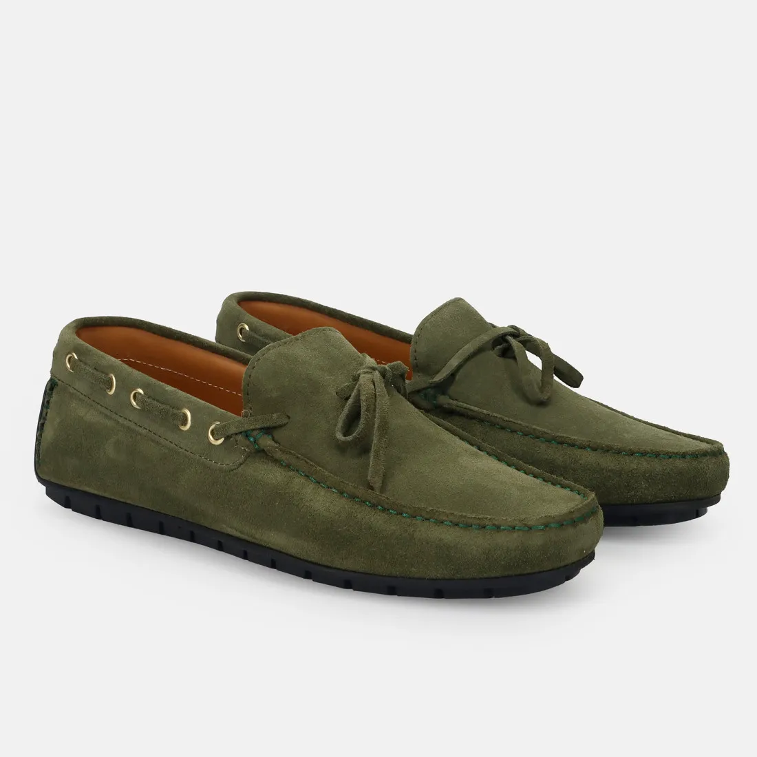 Mocassino da uomo Sangiorgio in suede verde con fiocchetto