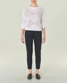 Pantaloni neri alla caviglia in gabardina di misto cotone stretch