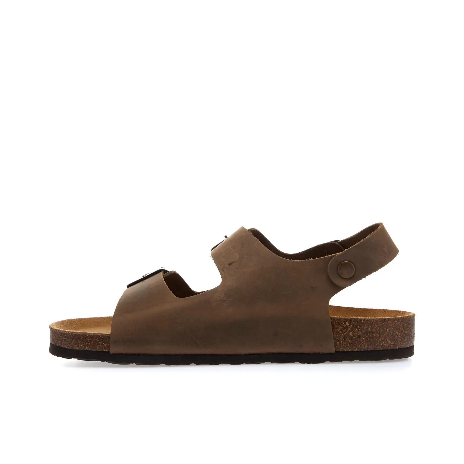 Sandali marroni in pelle con doppia fascia e bordo effetto sughero
