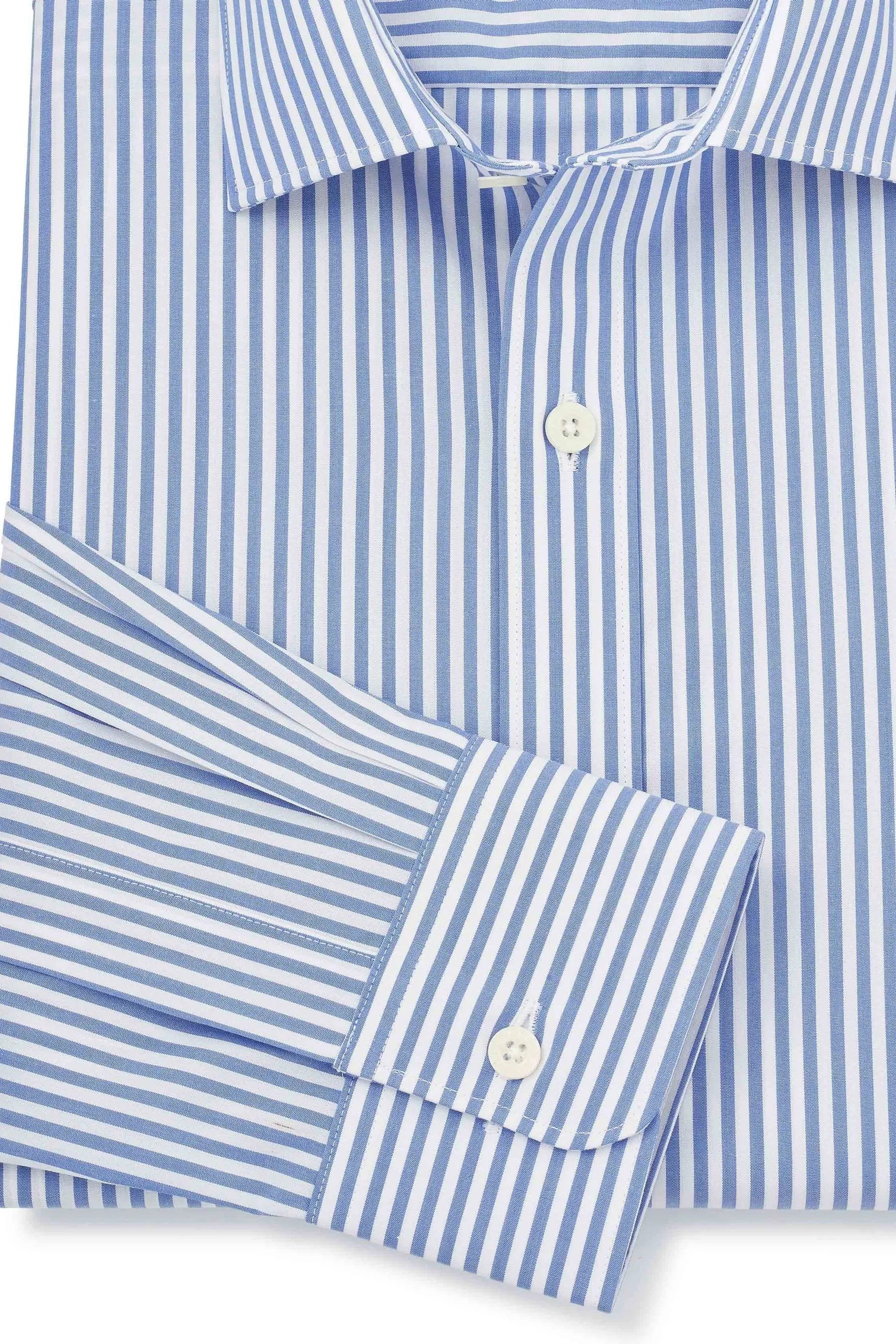 Savile Row Company - Blu - A righe Vestibilità attillata / Slim - Camicia a polsino singolo