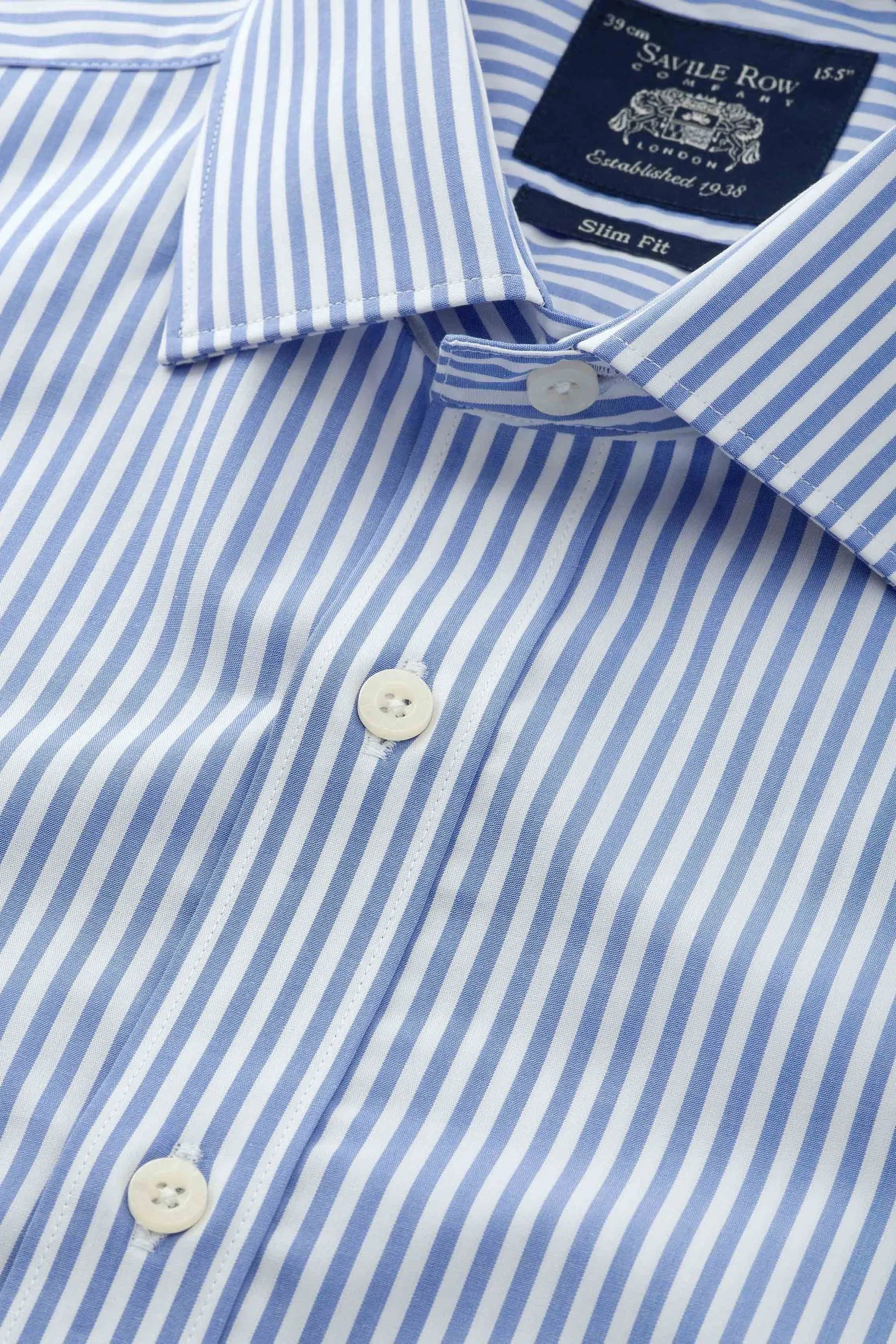 Savile Row Company - Blu - A righe Vestibilità attillata / Slim - Camicia a polsino singolo