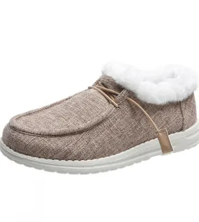 Scarpe in cotone con plateau leopardato invernale per donna Scarpe casual piatte con punta arrotondata in tela calda da donna vu