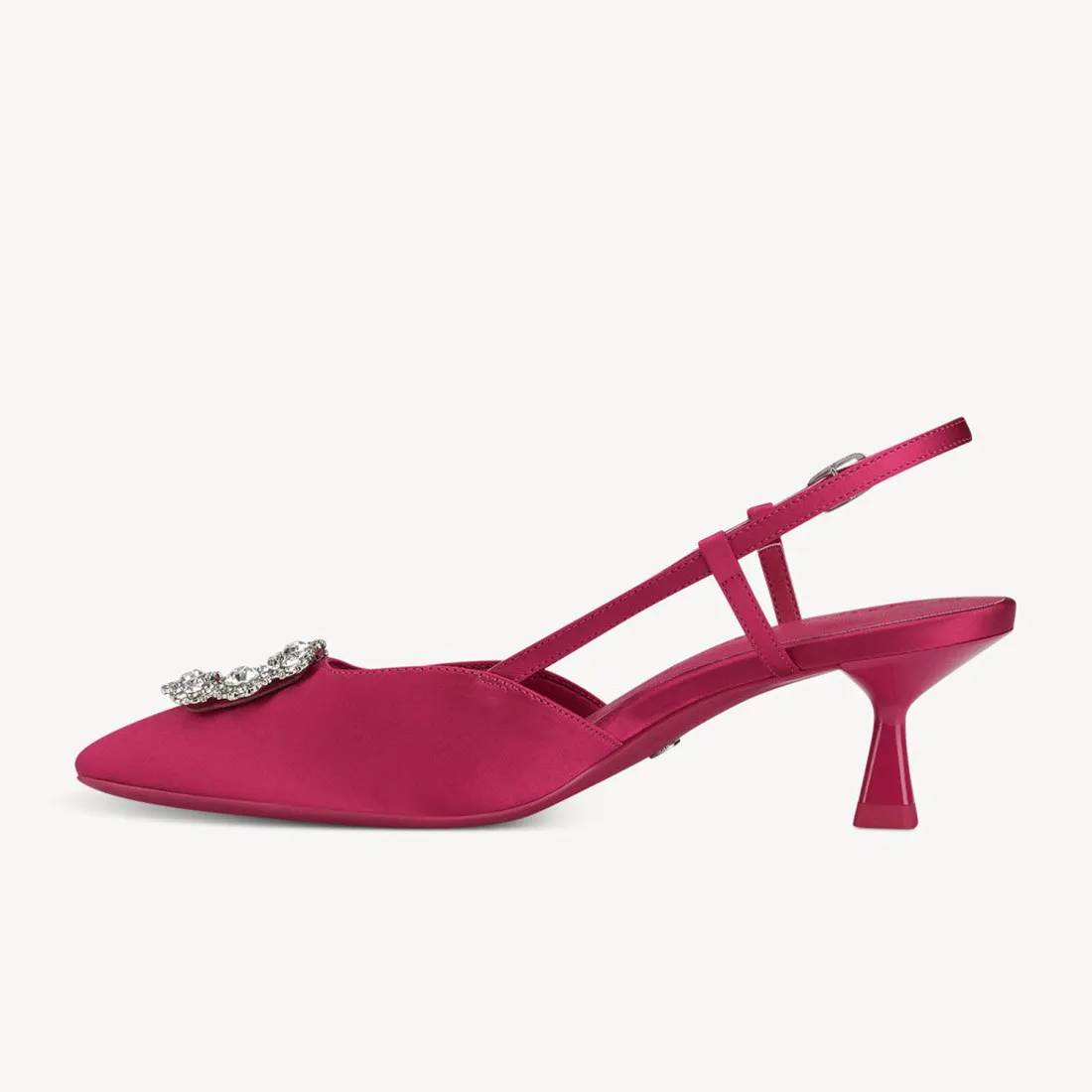 Slingback Tamaris in raso fucsia con accessorio di strass