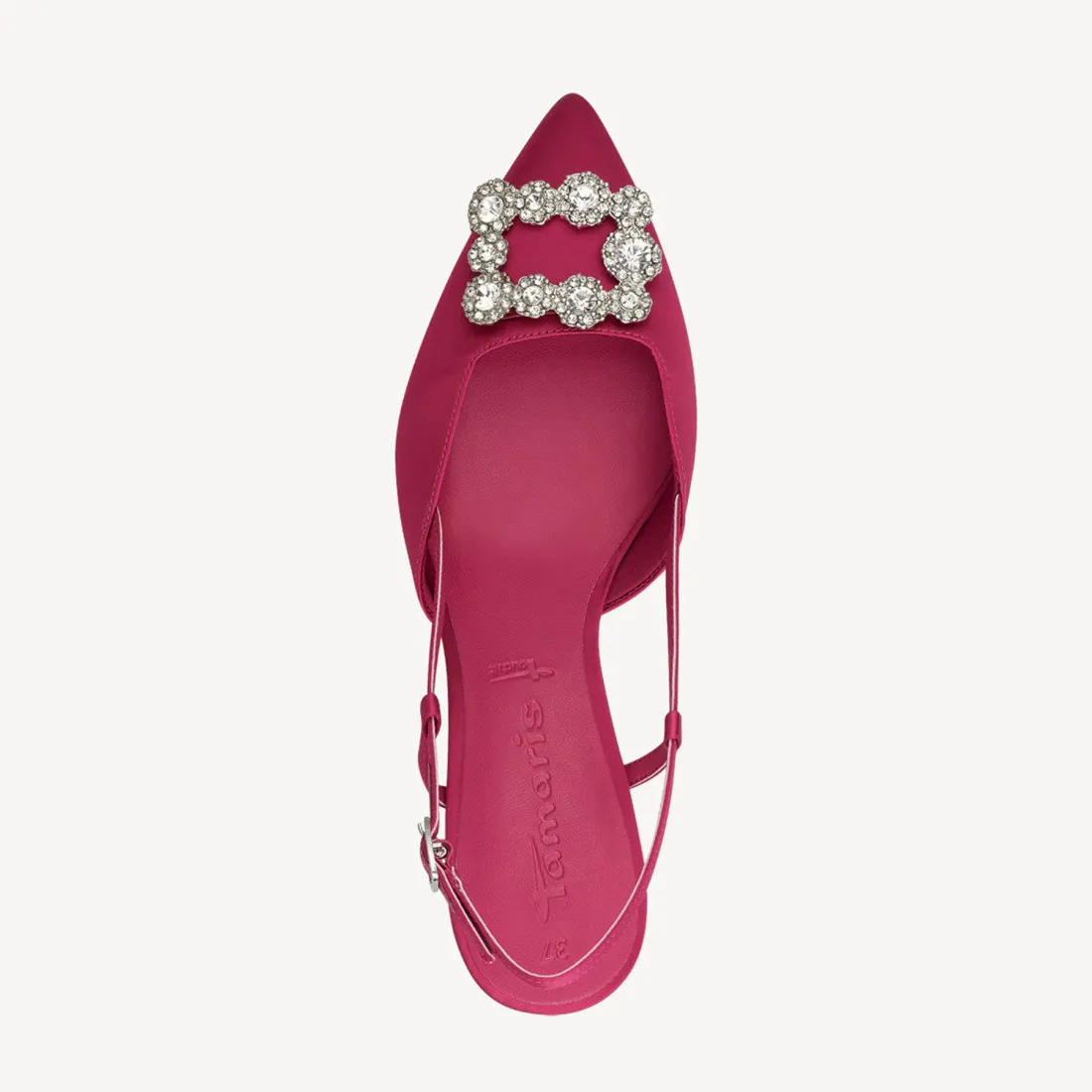 Slingback Tamaris in raso fucsia con accessorio di strass