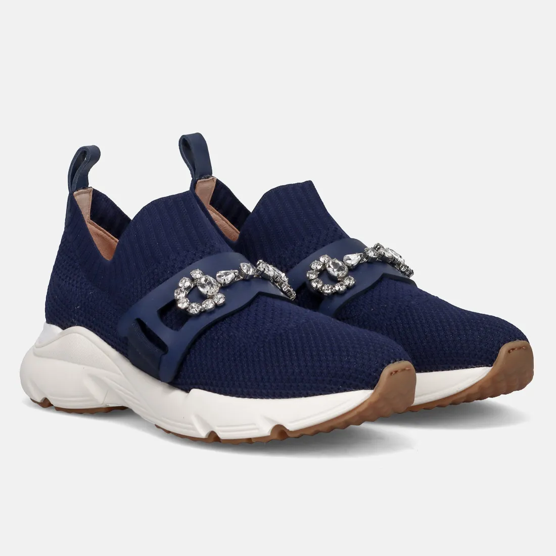 Sneaker calzino Rossano Bisconti blu con morsetto di strass