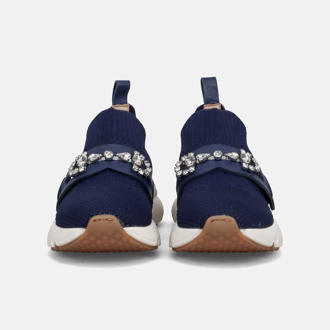 Sneaker calzino Rossano Bisconti blu con morsetto di strass