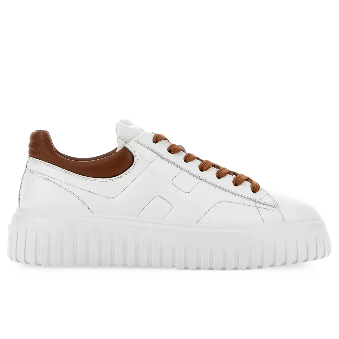 Sneakers da uomo Hogan H-Stripes bianca e cuoio in nappa