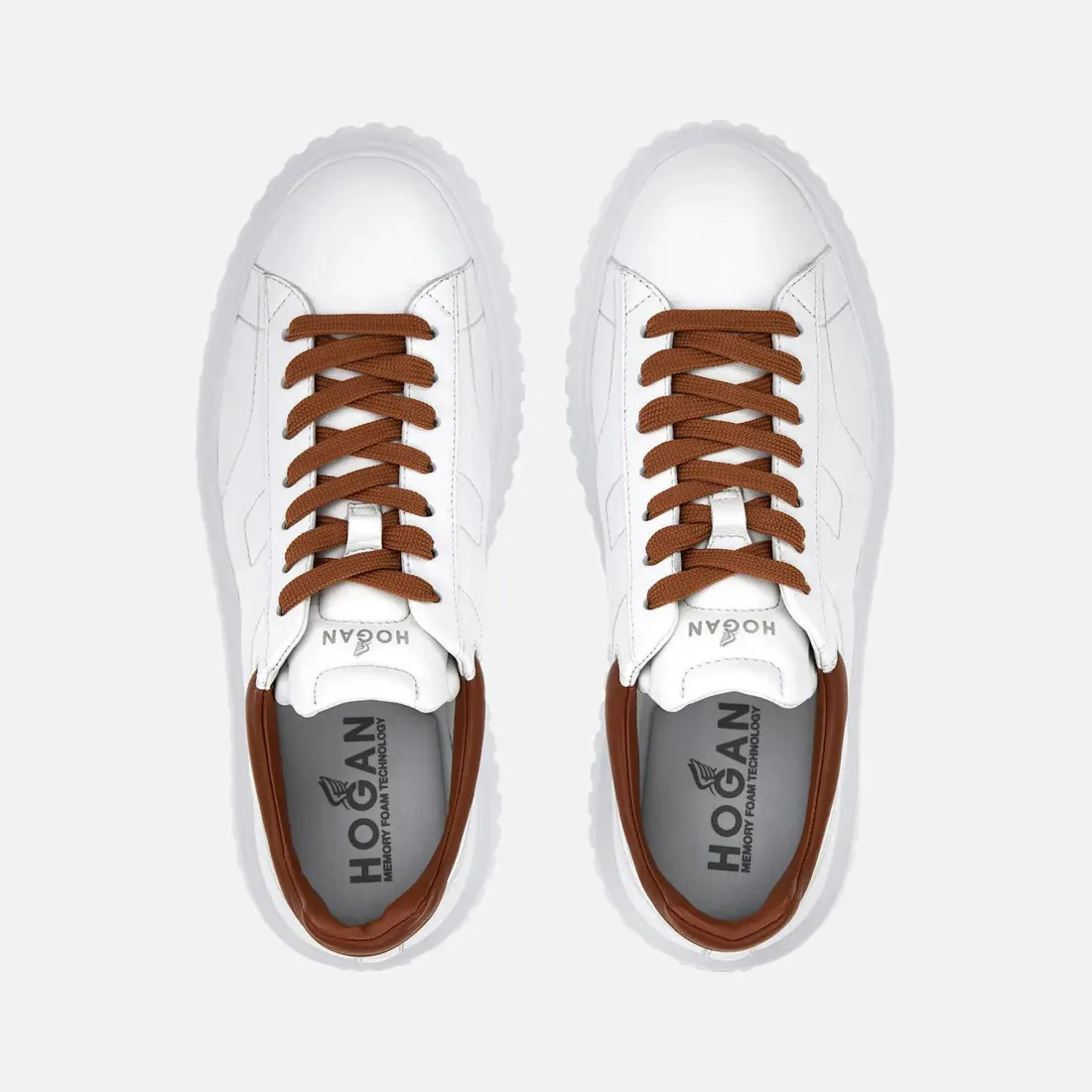 Sneakers da uomo Hogan H-Stripes bianca e cuoio in nappa