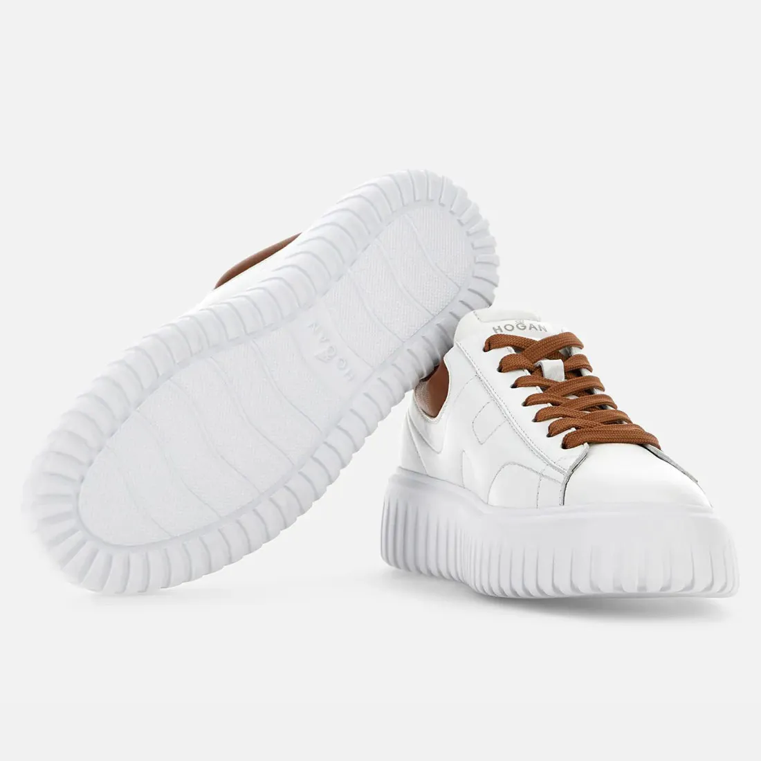 Sneakers da uomo Hogan H-Stripes bianca e cuoio in nappa