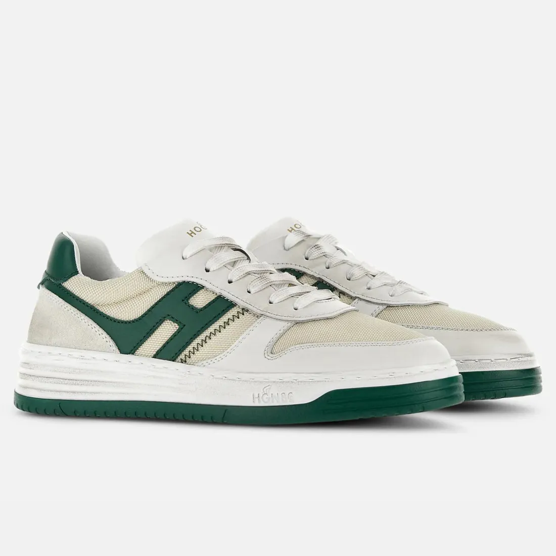 Sneakers da uomo Hogan H630 in pelle e tessuto bianco e verde