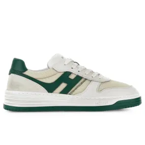 Sneakers da uomo Hogan H630 in pelle e tessuto bianco e verde