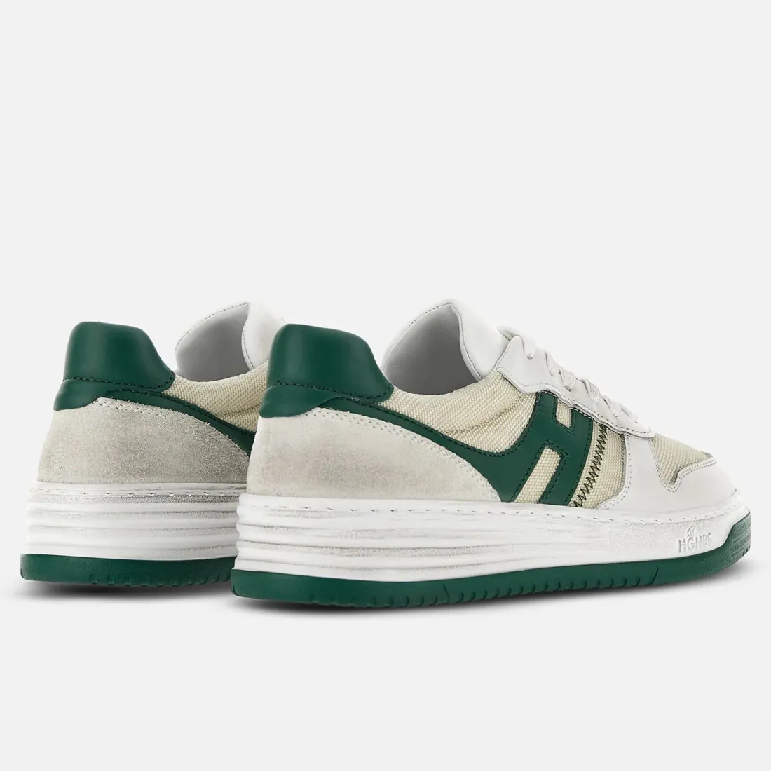 Sneakers da uomo Hogan H630 in pelle e tessuto bianco e verde