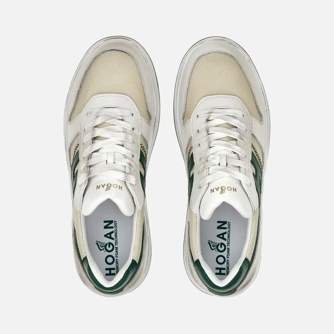 Sneakers da uomo Hogan H630 in pelle e tessuto bianco e verde