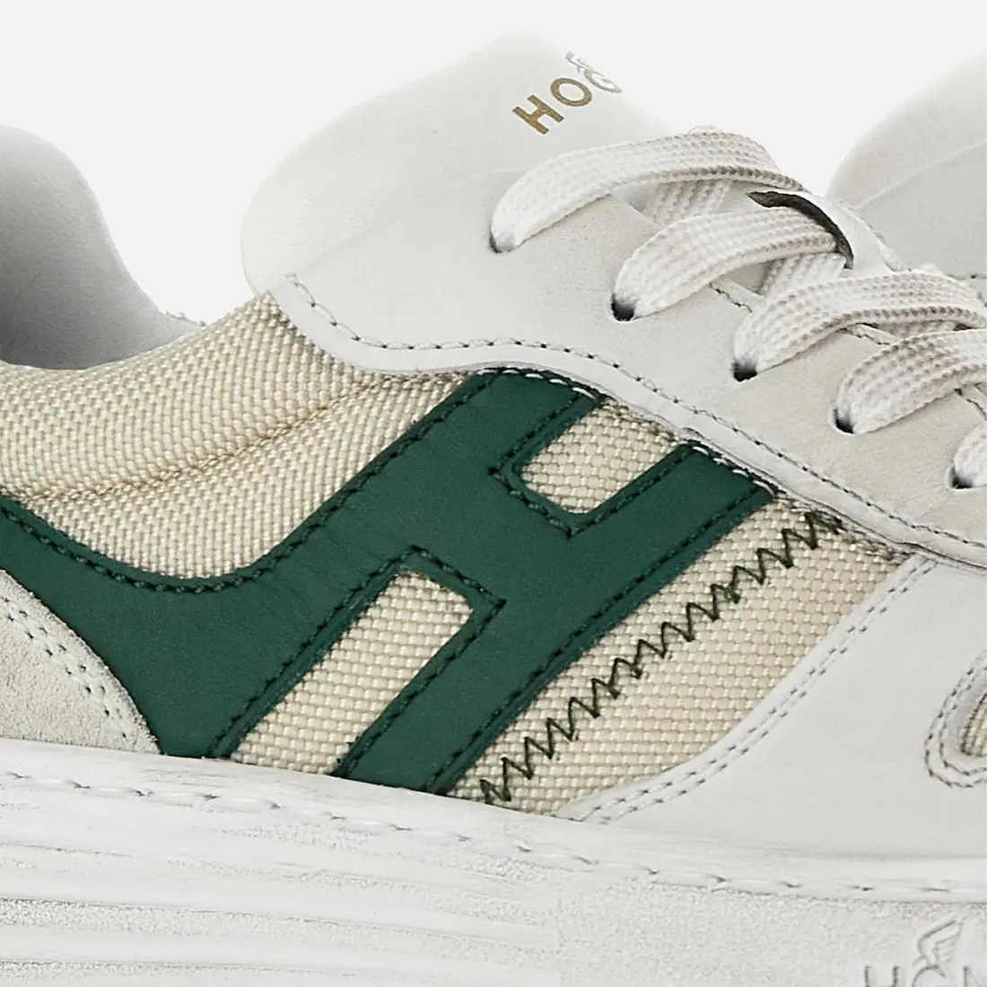 Sneakers da uomo Hogan H630 in pelle e tessuto bianco e verde