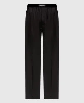 Tom Ford Pantaloni neri in seta con patch logo T4H201010