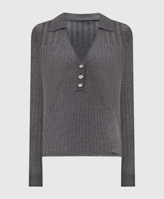 Twinset Actitude Pullover grigio a coste con cristalli 242AP3161