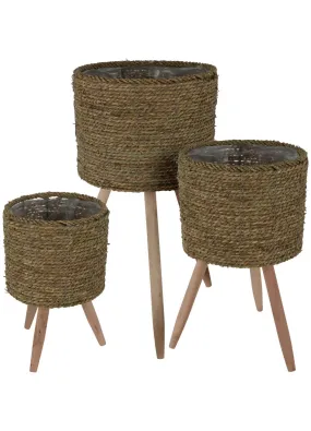 Vaso in fibra vegetale e gambe in legno