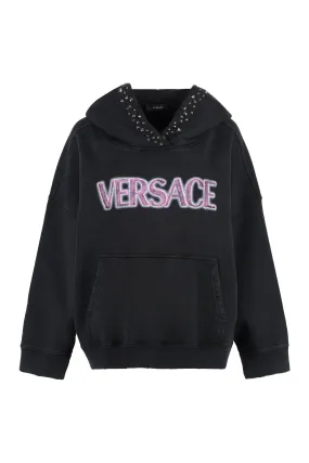 Versace Felpa in cotone con cappuccio e logo