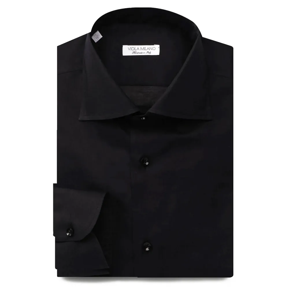 Viola Milano - Camicia Elegante con Colletto Cut-Away Tinta Unita - Blu Notte - Handmade in Italy - Luxury Exclusive Collection