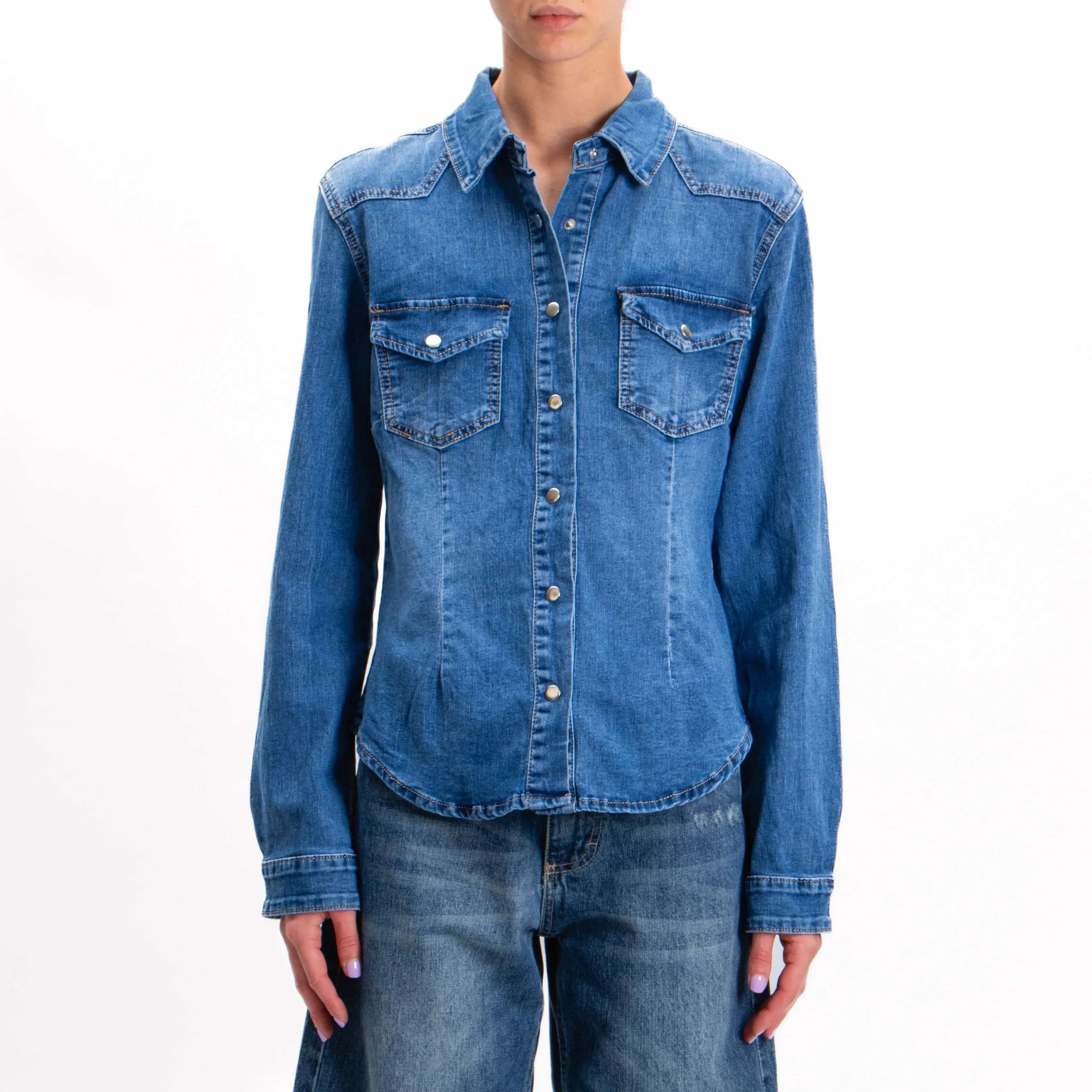 Zeroassoluto-Camicia slim fit tela denim elasticizzata - denim