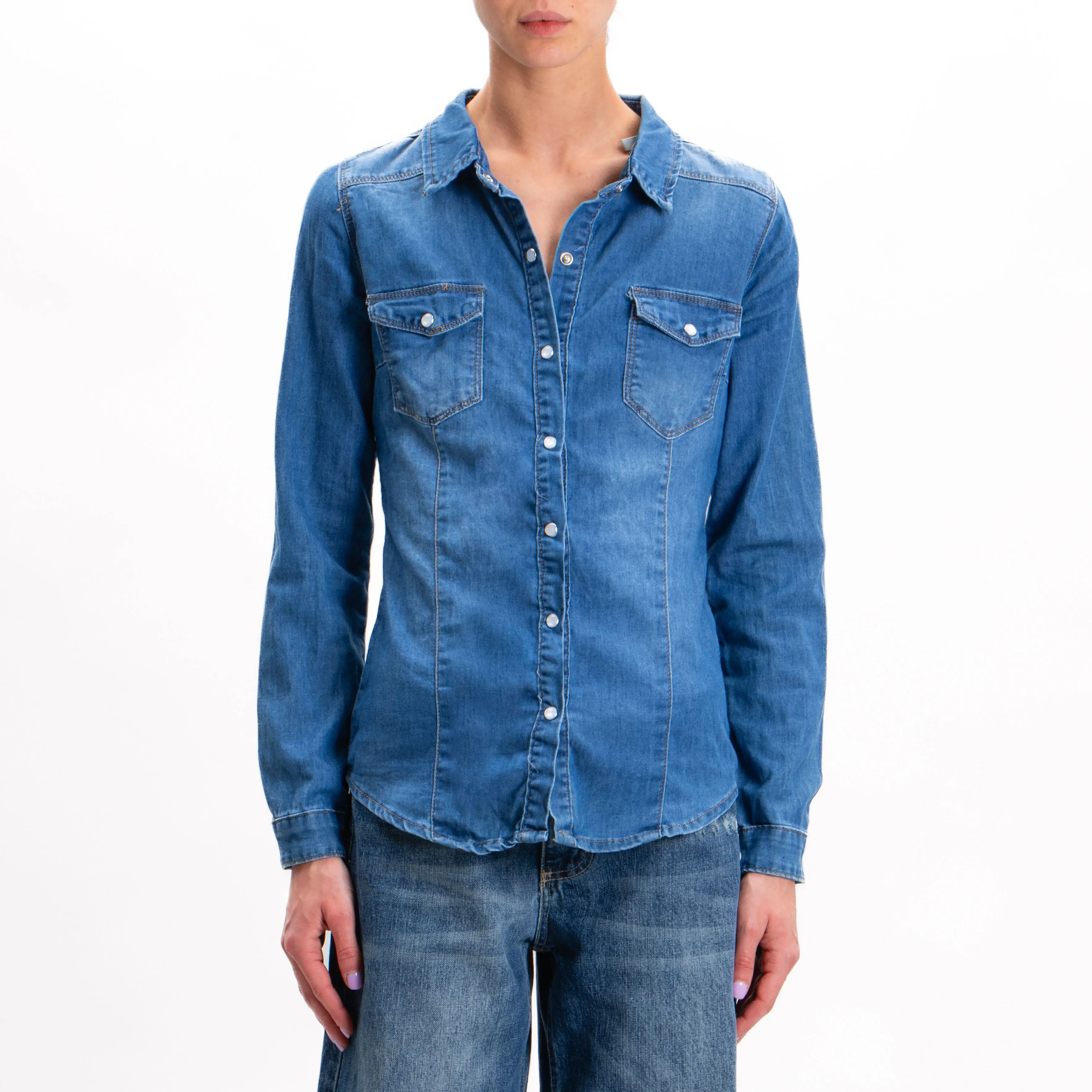 Zeroassoluto-Camicia slim fit tela denim light stretch - denim